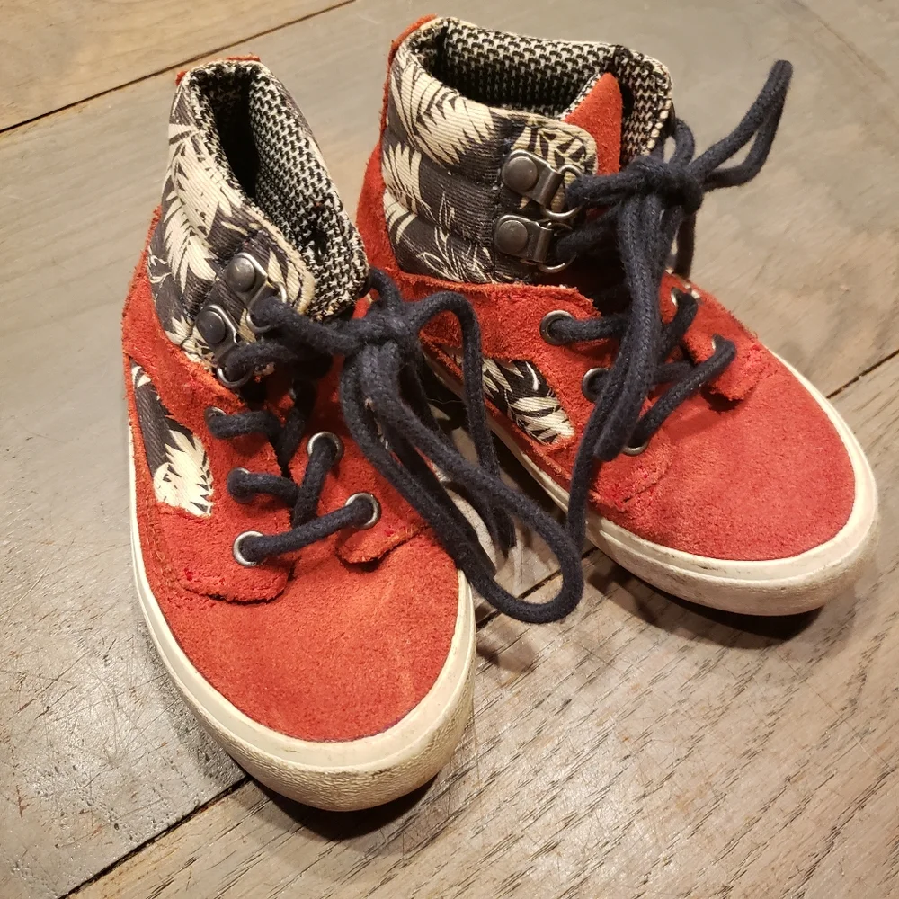 Zara Red Suede Floral Fabric High Top Cool Boots Baby 6